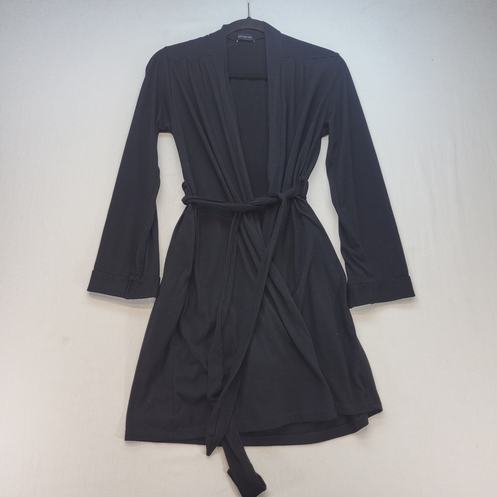 Jones New York Cardigan Robe Womens Small Black Belted Long Sleeve Open Front